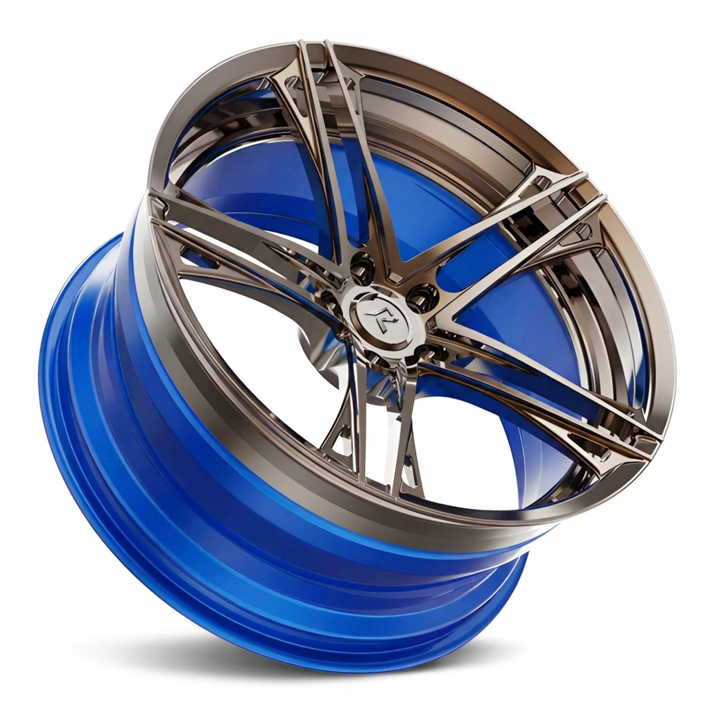 RZR V forged wheel — Polished Bronze Face / Gloss Electric Blue Barrel