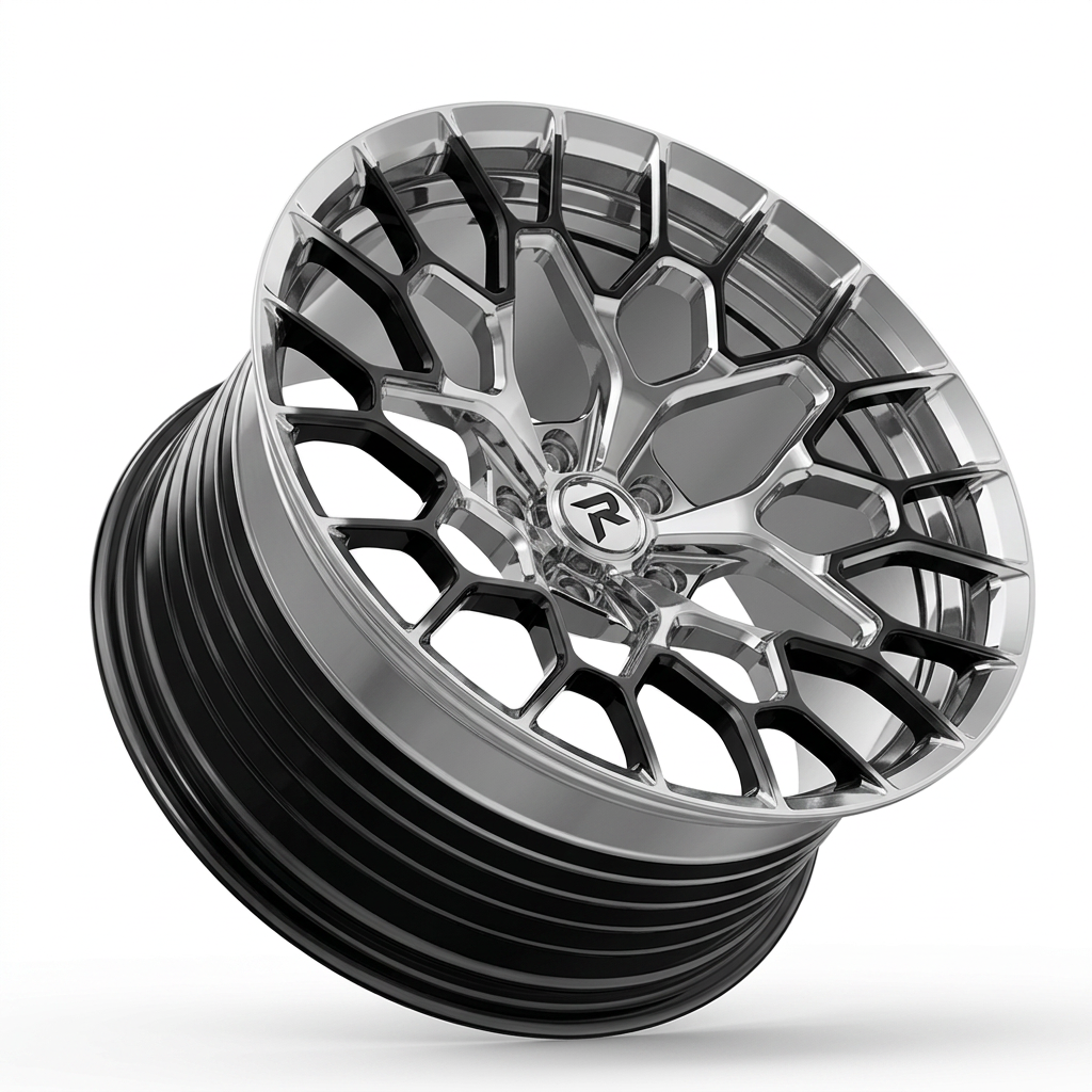 RZR LXXXIII forged wheel — Liquid Silver Chrome / Black Accents