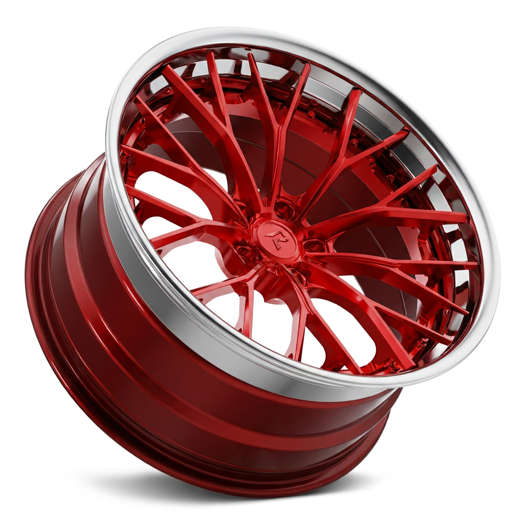 RZR III forged wheel — Candy Red / Polished Chrome Lip