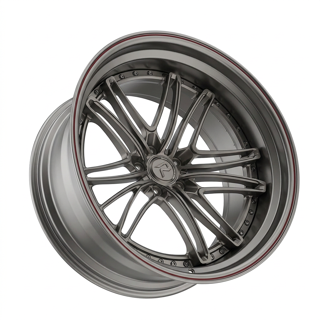 RZR LXVIII forged wheel — Gunmetal / Red Pinstripe