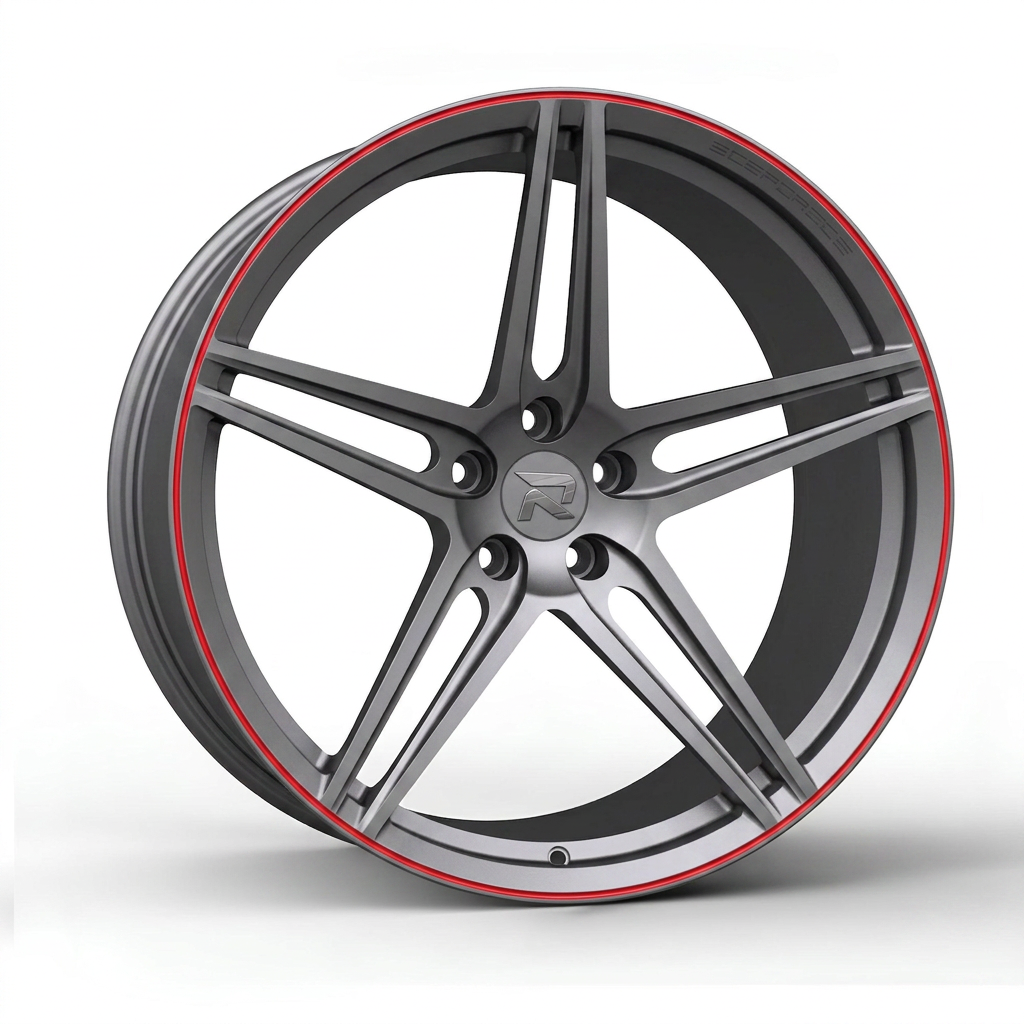 RZR CXXVII forged wheel — Gunmetal / Red Pinstripe