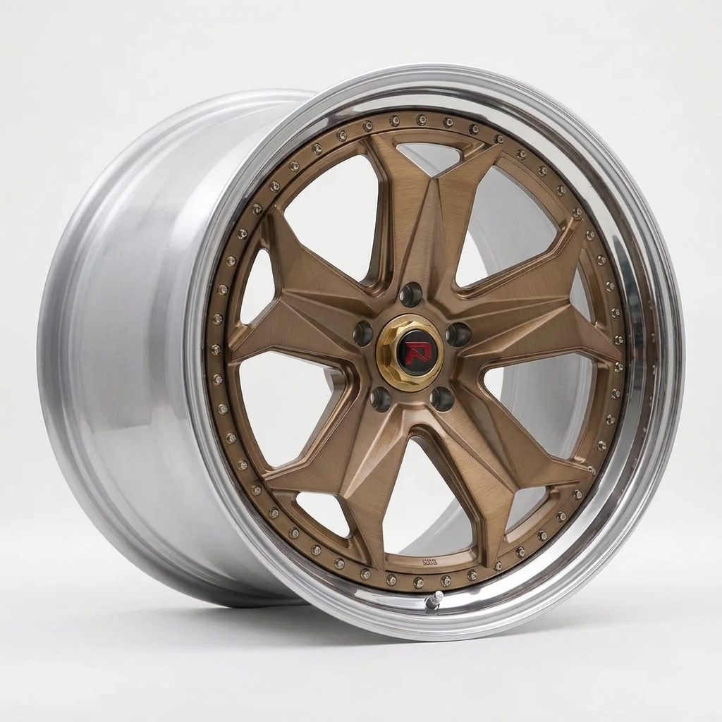 RZR XXXIV forged wheel — Brushed Bronze / Polished Lip