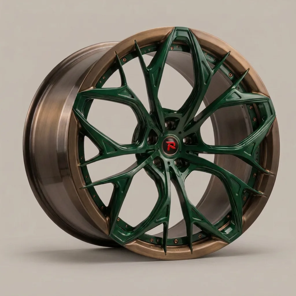 RZR XXII forged wheel — British Racing Green / Brushed Bronze Lip