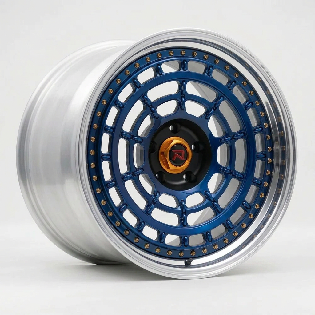 RZR XLII forged wheel — Candy Blue / Polished Lip