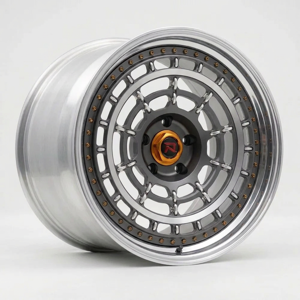 RZR XLII forged wheel — Graphite Machined / Polished Lip