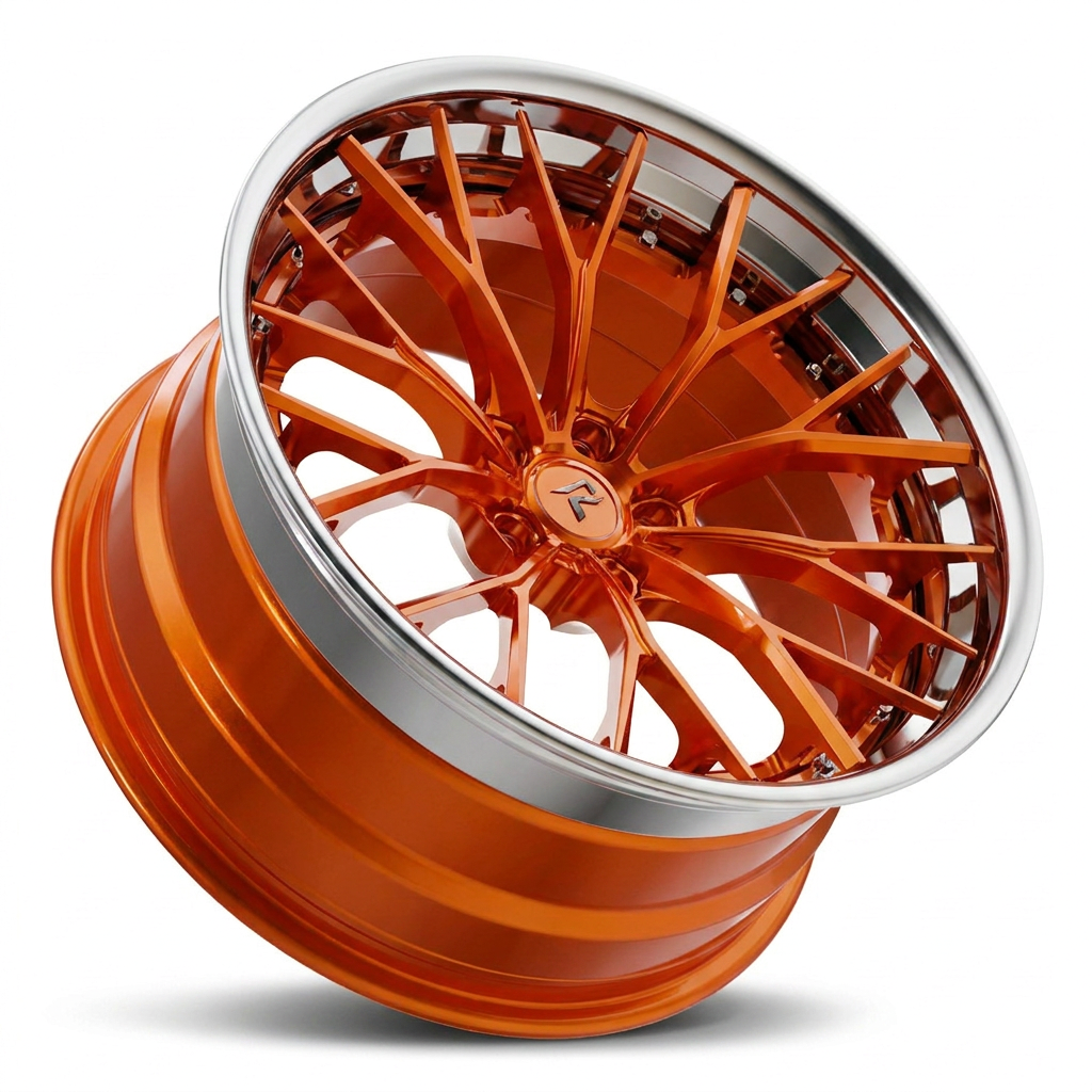 RZR III forged wheel — Candy Orange Face and Barrel / Polished Lip