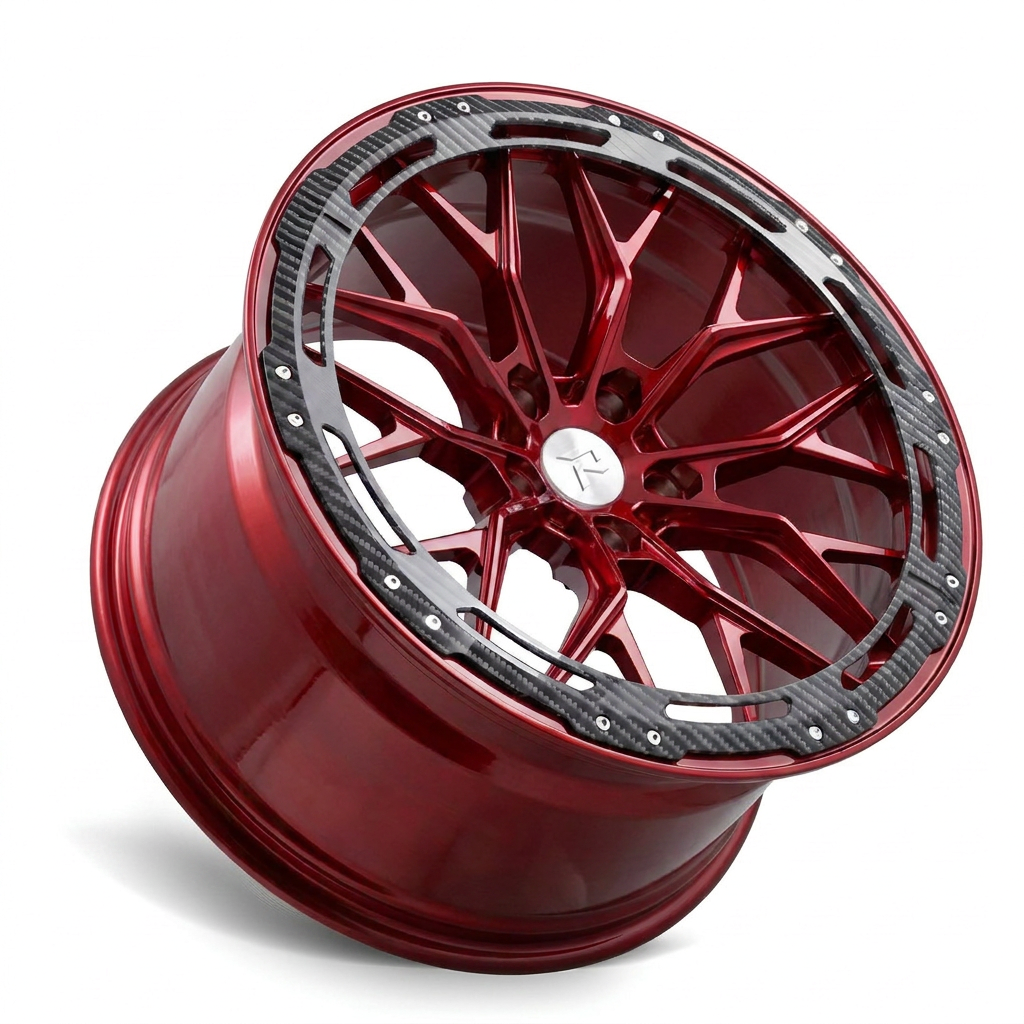 RZR LXX forged wheel — Candy Red / Carbon Fibre Lip