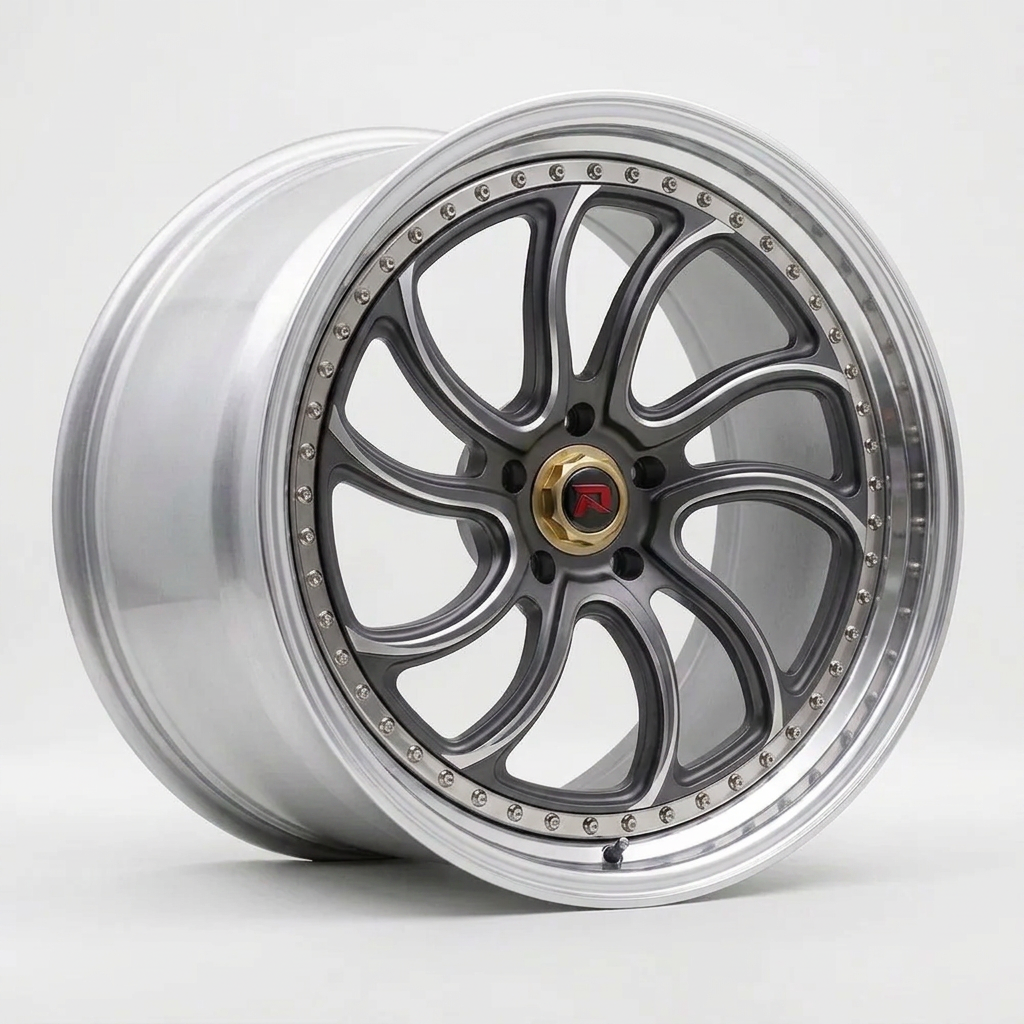 RZR XXXV forged wheel — Graphite Machined / Polished Lip