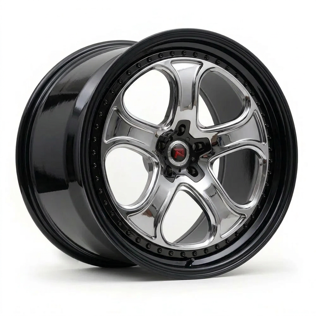 RZR XXVI forged wheel — Liquid Silver Chrome / Black Accents