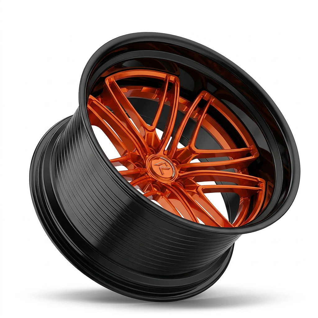 RZR LXVIII forged wheel — Candy Orange / Gloss Black Lip