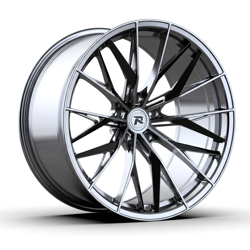 RZR CXXXVI forged wheel — Liquid Silver Chrome / Black Accents