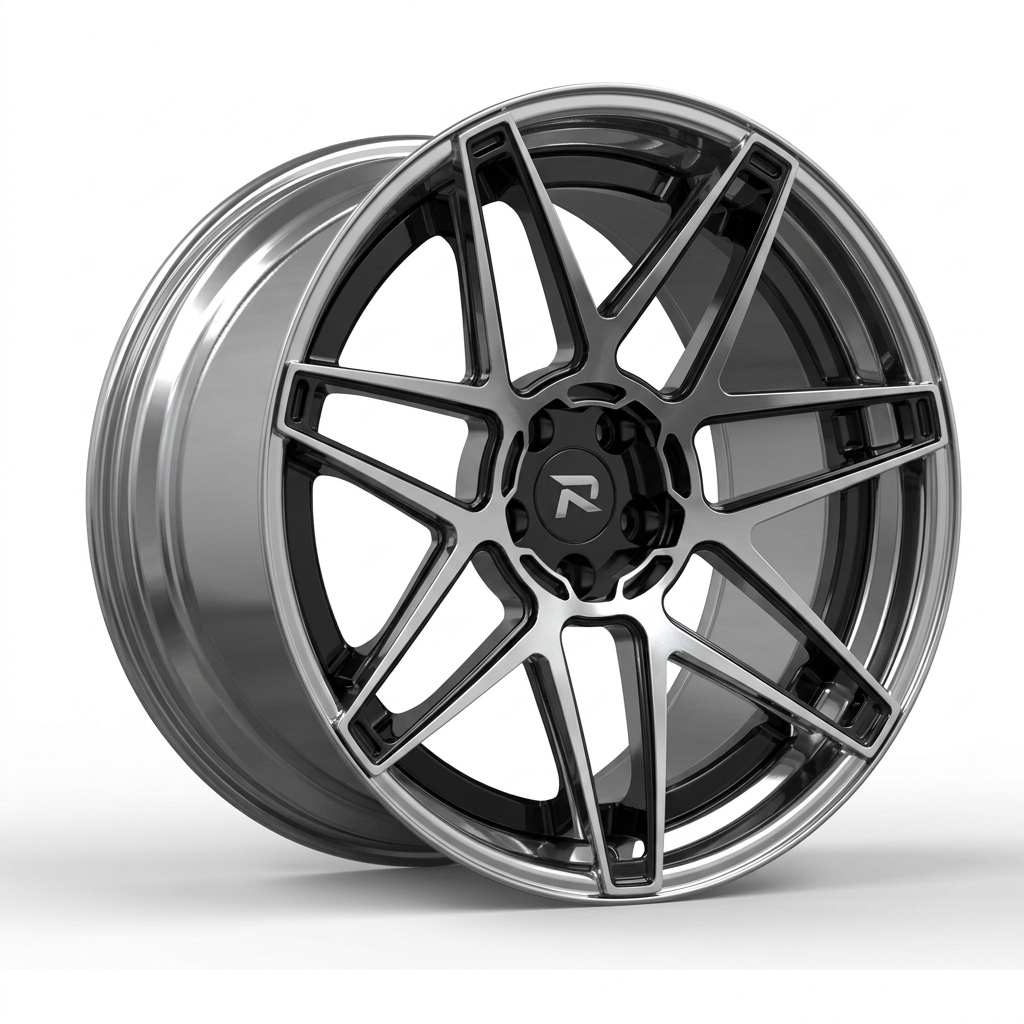RZR CLXIV forged wheel — Liquid Silver Chrome / Black Accents