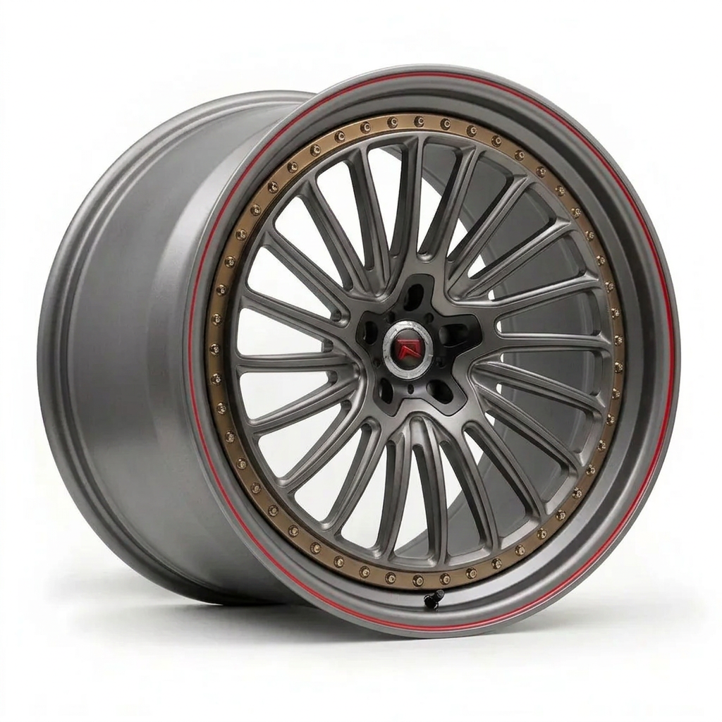 RZR XXV forged wheel — Gunmetal / Red Pinstripe