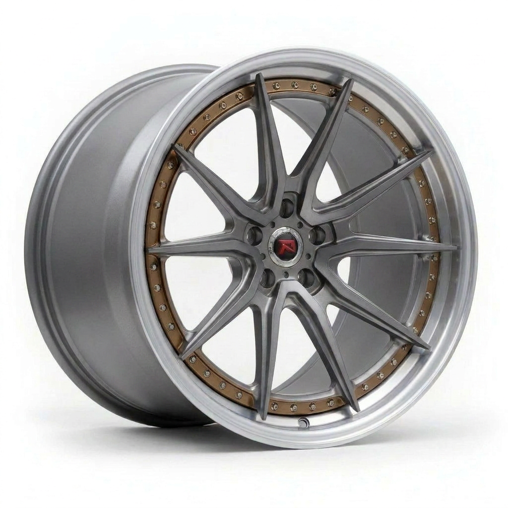 RZR XXIX forged wheel — Brushed Silver / Bronze Ring / Polished Lip