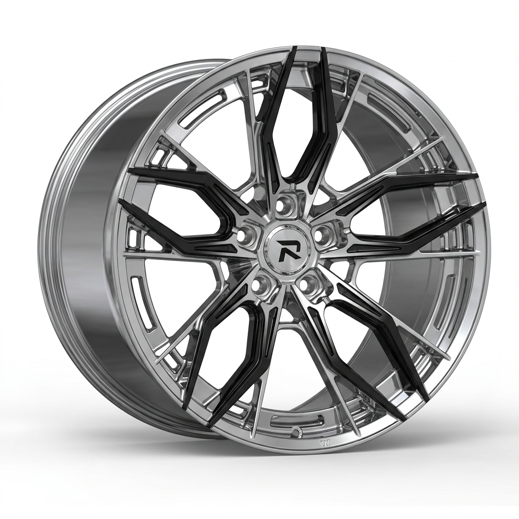 RZR CXXXV forged wheel — Liquid Silver Chrome / Black Accents