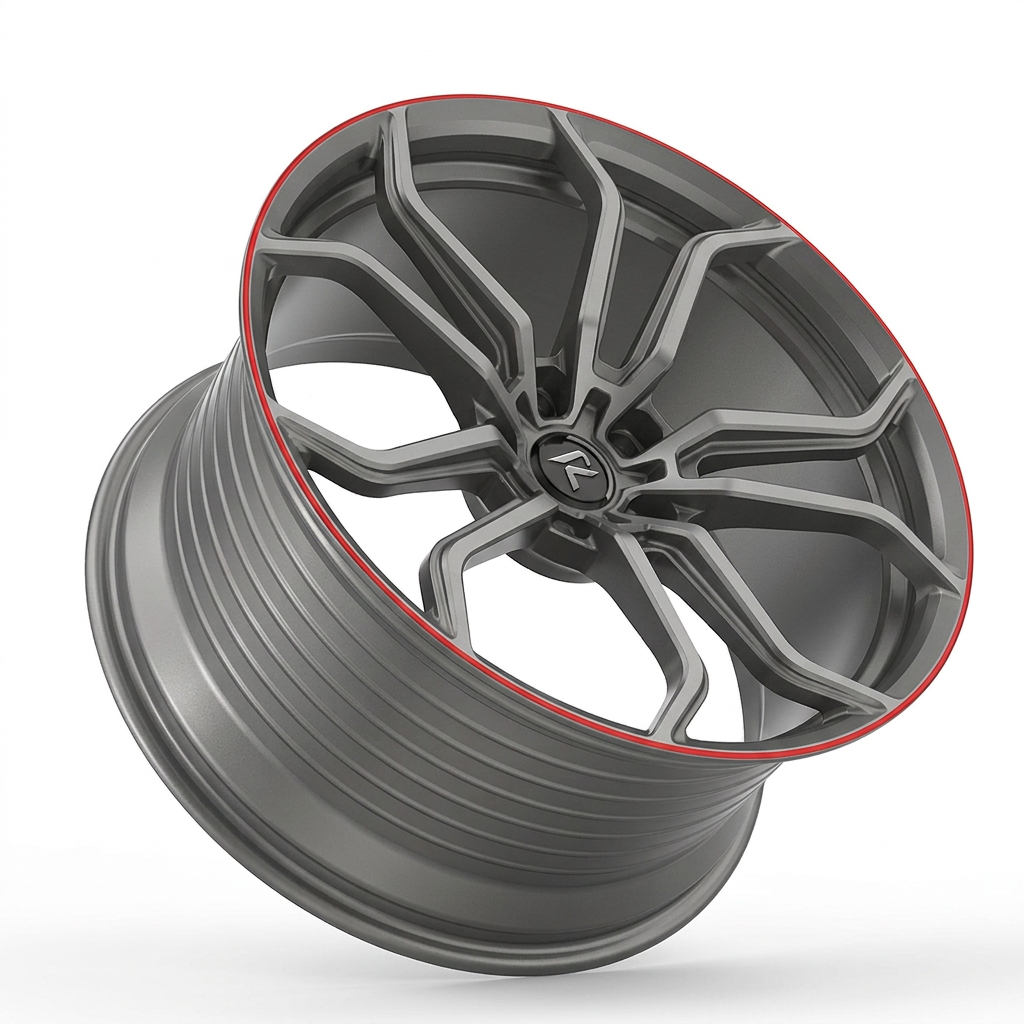 RZR LXXVII forged wheel — Gunmetal / Red Pinstripe