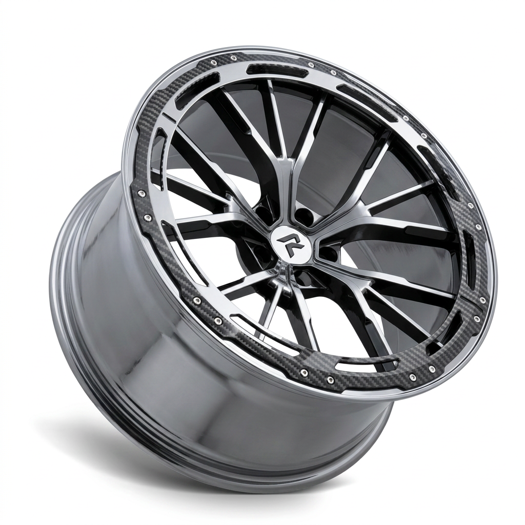 RZR LXXXIV forged wheel — Liquid Silver Chrome / Black Accents