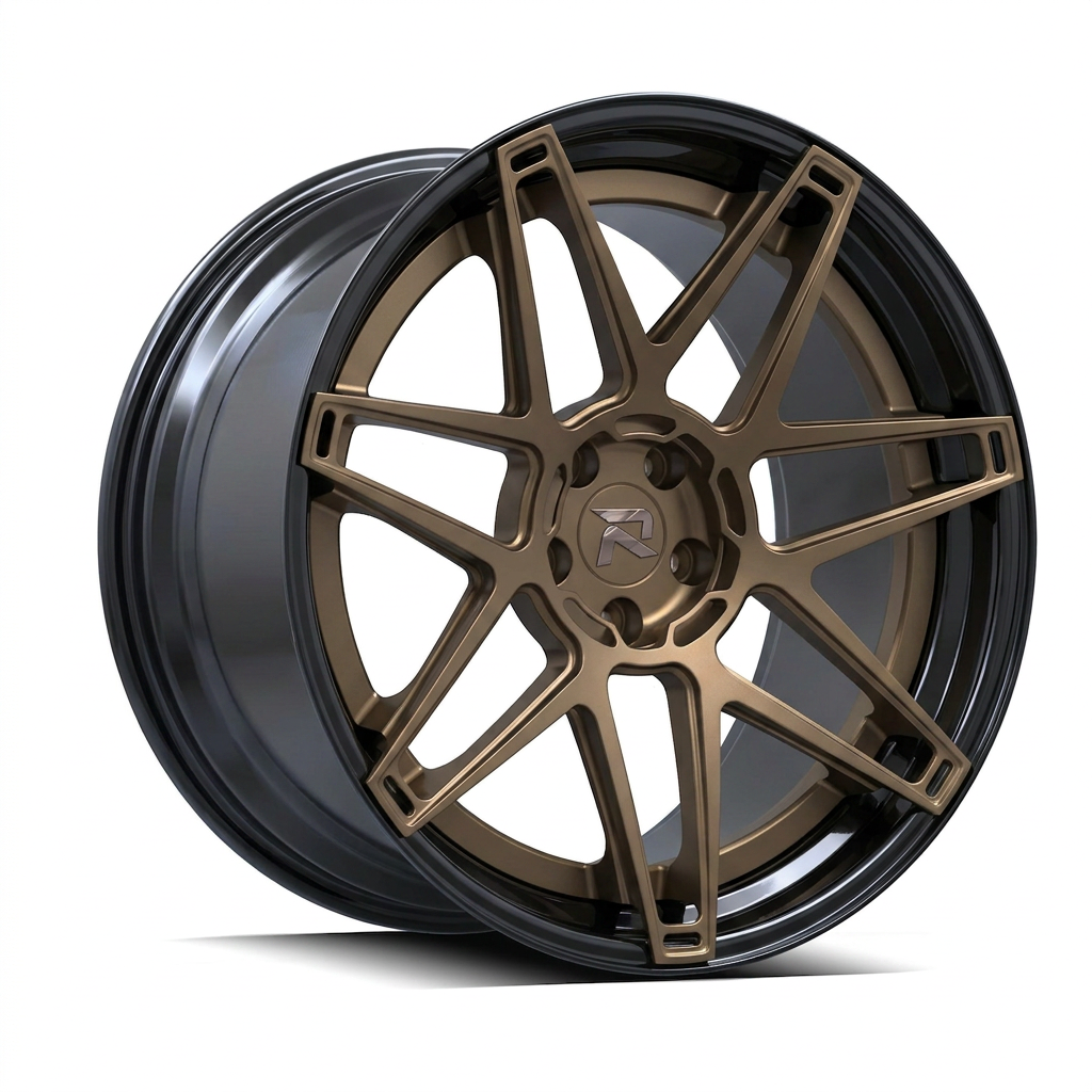 RZR XCVIII forged wheel — Satin Bronze / Gloss Black Lip