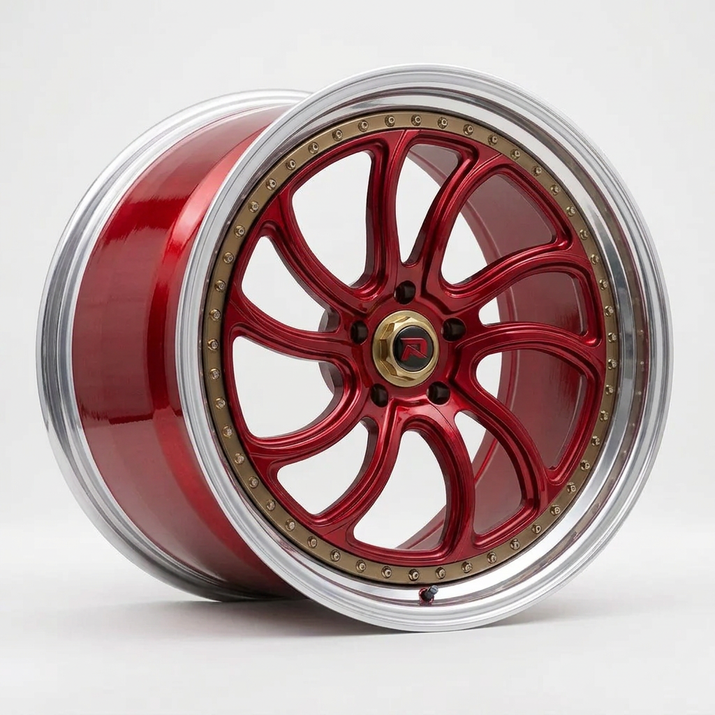 RZR XXXV forged wheel — Candy Red / Polished Lip