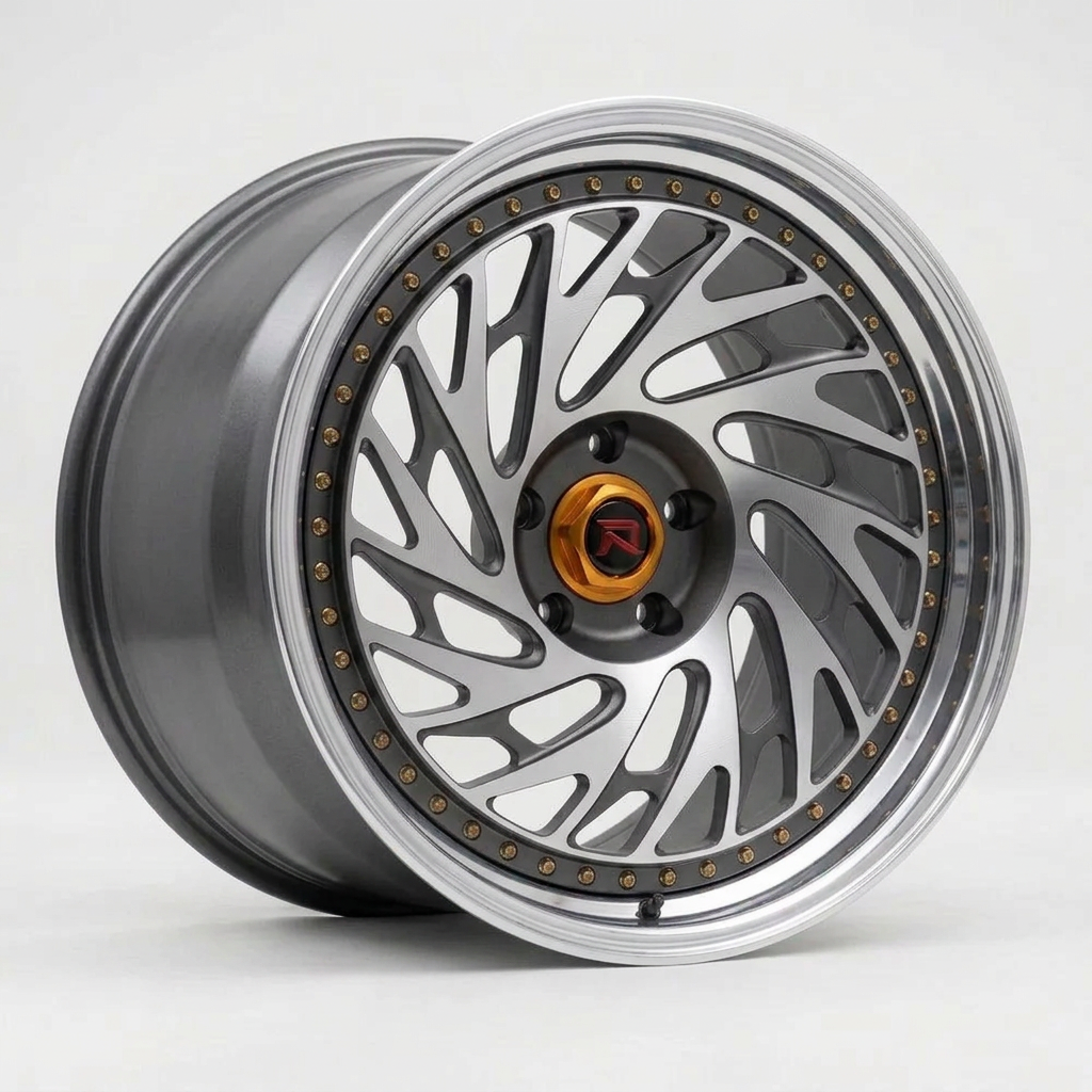 RZR LVI forged wheel — Graphite Machined / Polished Lip