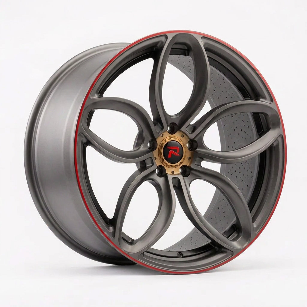 RZR XLVIII forged wheel — Gunmetal / Red Pinstripe