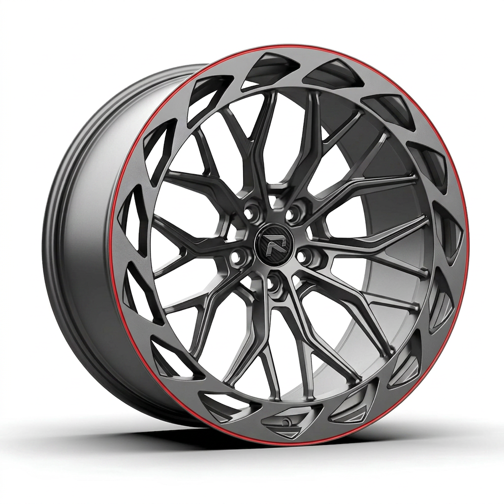 RZR CXXIII forged wheel — Gunmetal / Red Pinstripe