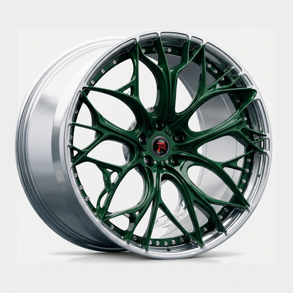 RZR XXI forged wheel — British Racing Green / Polished Lip