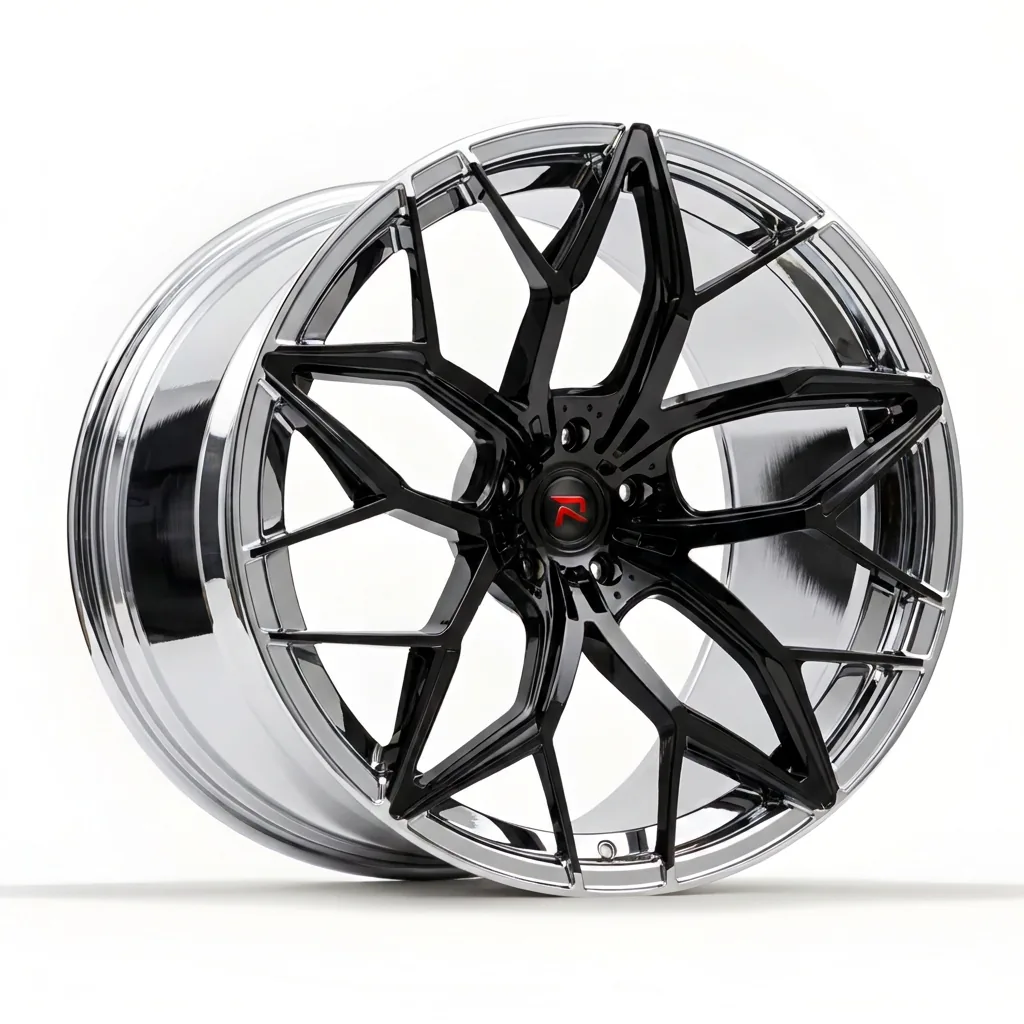 RZR XI forged wheel — Gloss Black / Polished Chrome Lip