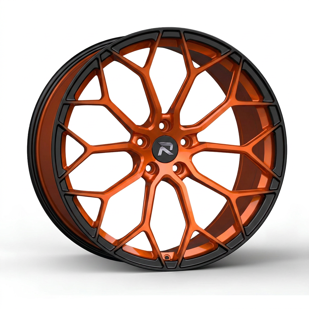RZR CLXXXVIII forged wheel — Candy Orange / Gloss Black Lip