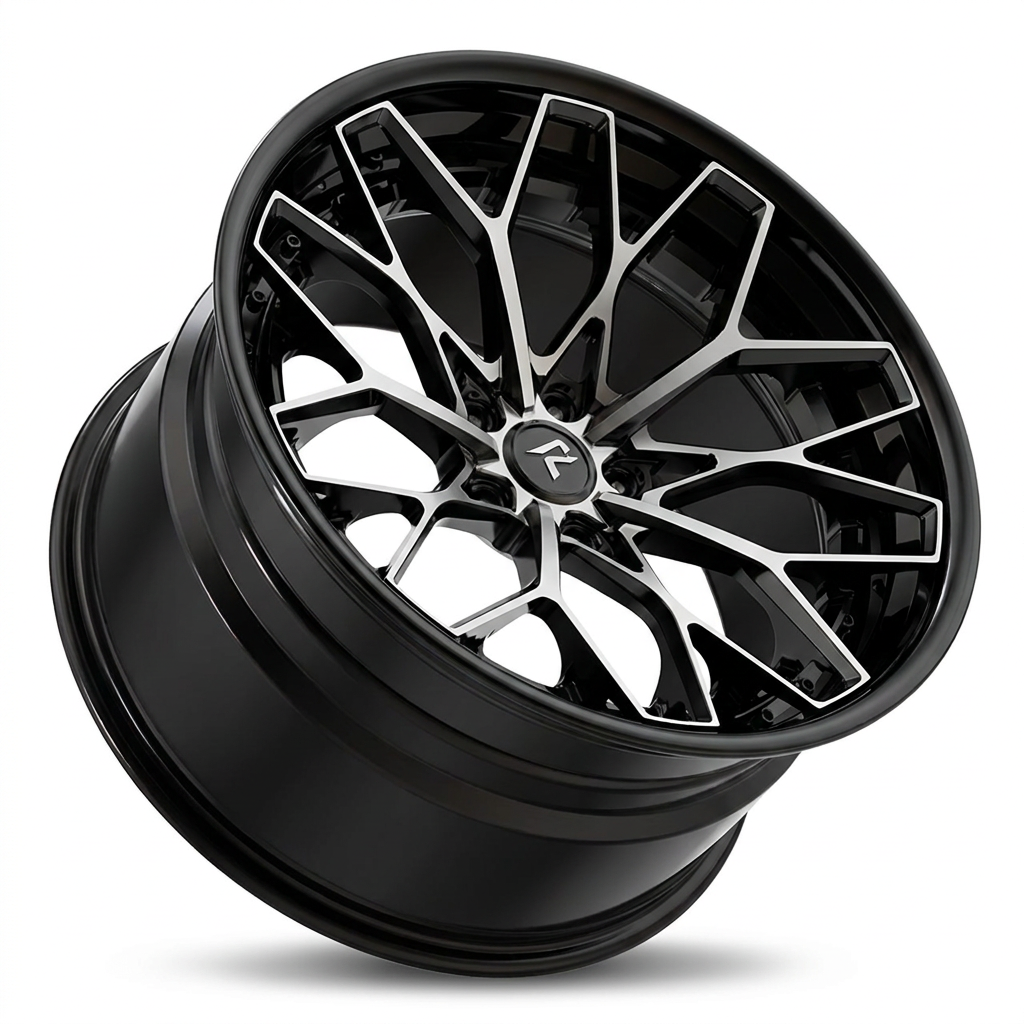 RZR VIII forged wheel — Gloss Black / Machined Spoke Faces