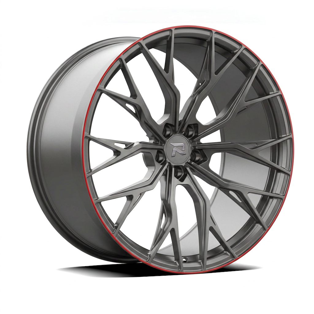 RZR CCII forged wheel — Gunmetal / Red Pinstripe