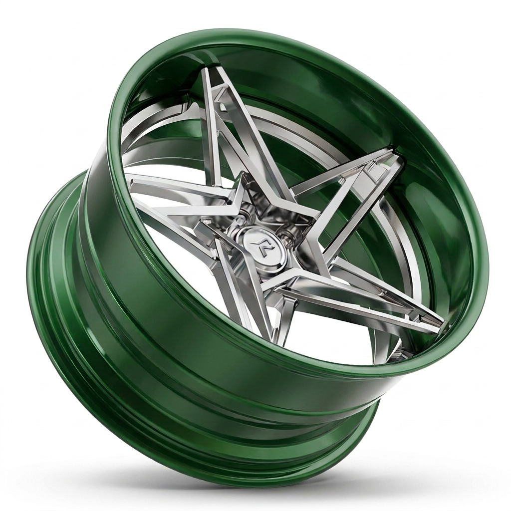 RZR IX forged wheel — Chrome Face / British Racing Green Barrel