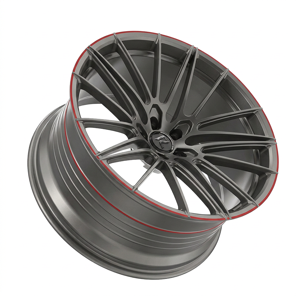 RZR LXXIII forged wheel — Gunmetal / Red Pinstripe