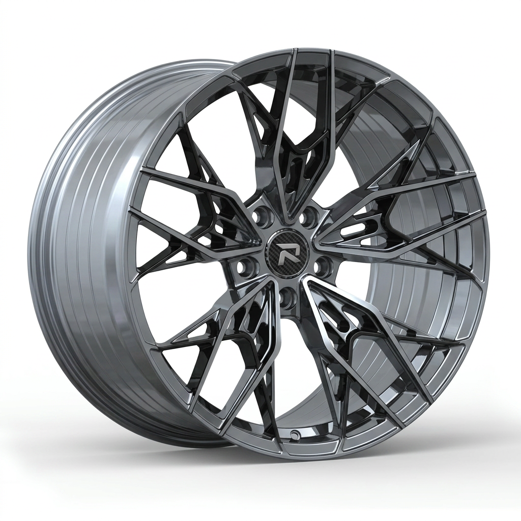 RZR CXXXVII forged wheel — Liquid Silver Chrome / Black Accents