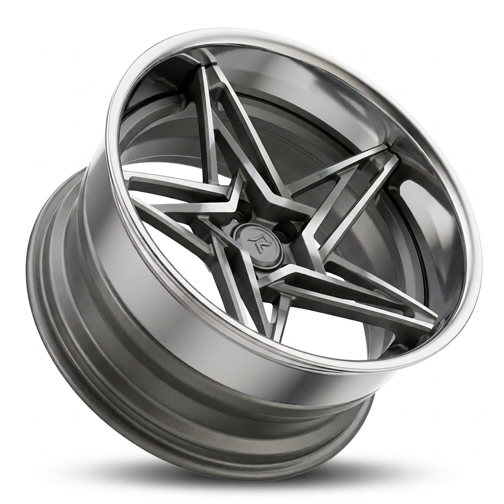 RZR IX forged wheel — Brushed Gunmetal Face / Polished Chrome Lip