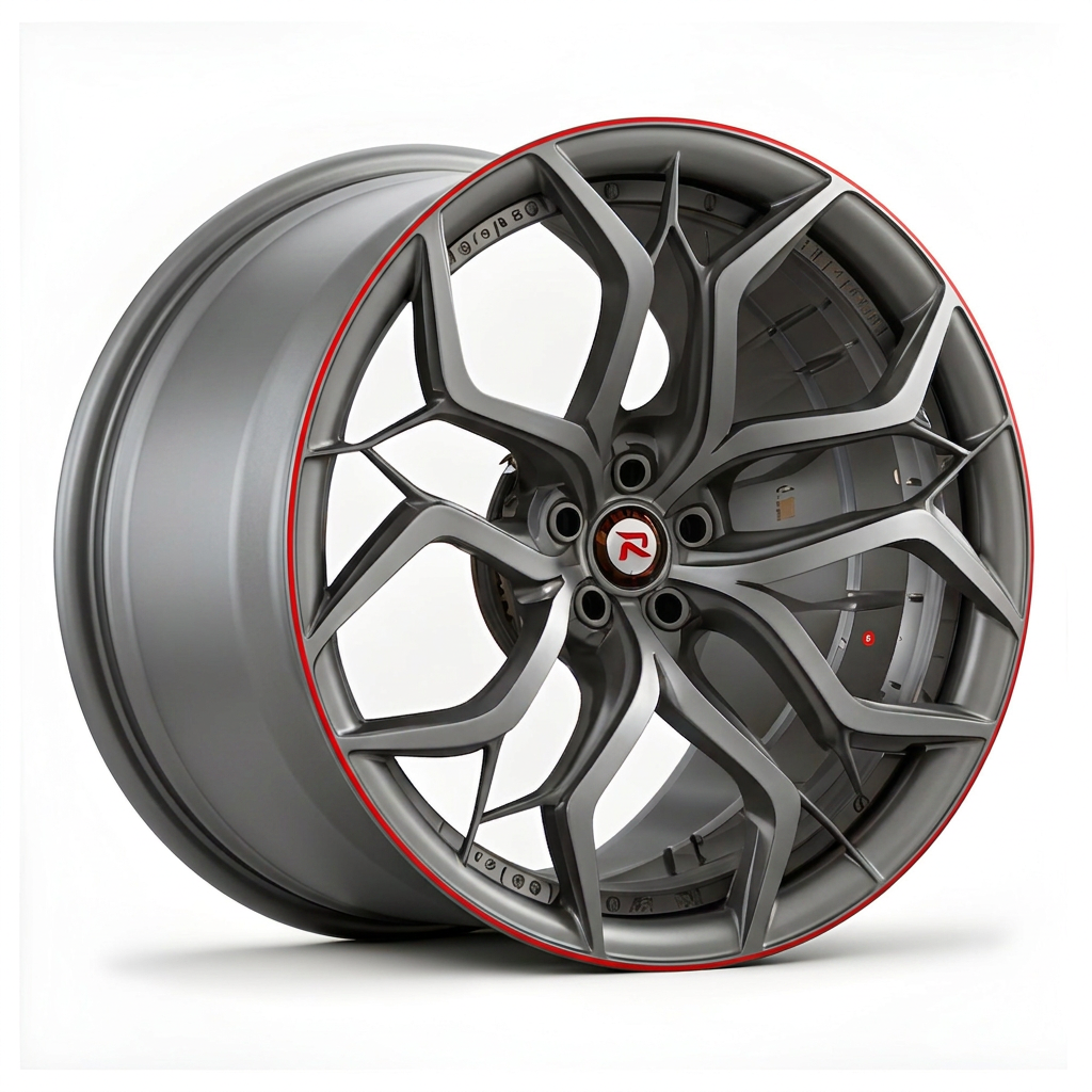 RZR XVIII forged wheel — Gunmetal / Red Pinstripe