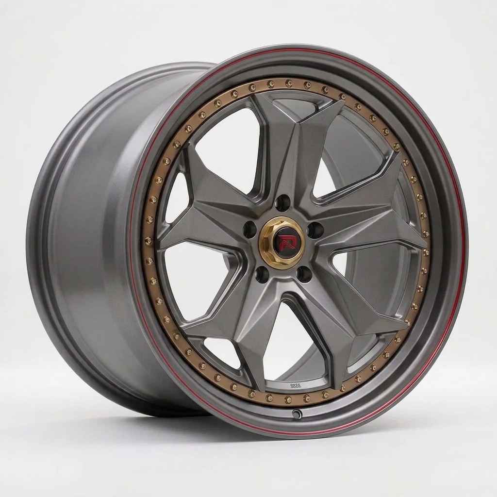 RZR XXXIV forged wheel — Gunmetal / Red Pinstripe