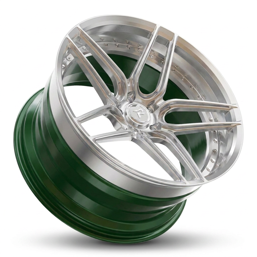 RZR IV forged wheel — Brushed Clear Face / Gloss British Racing Green Barrel