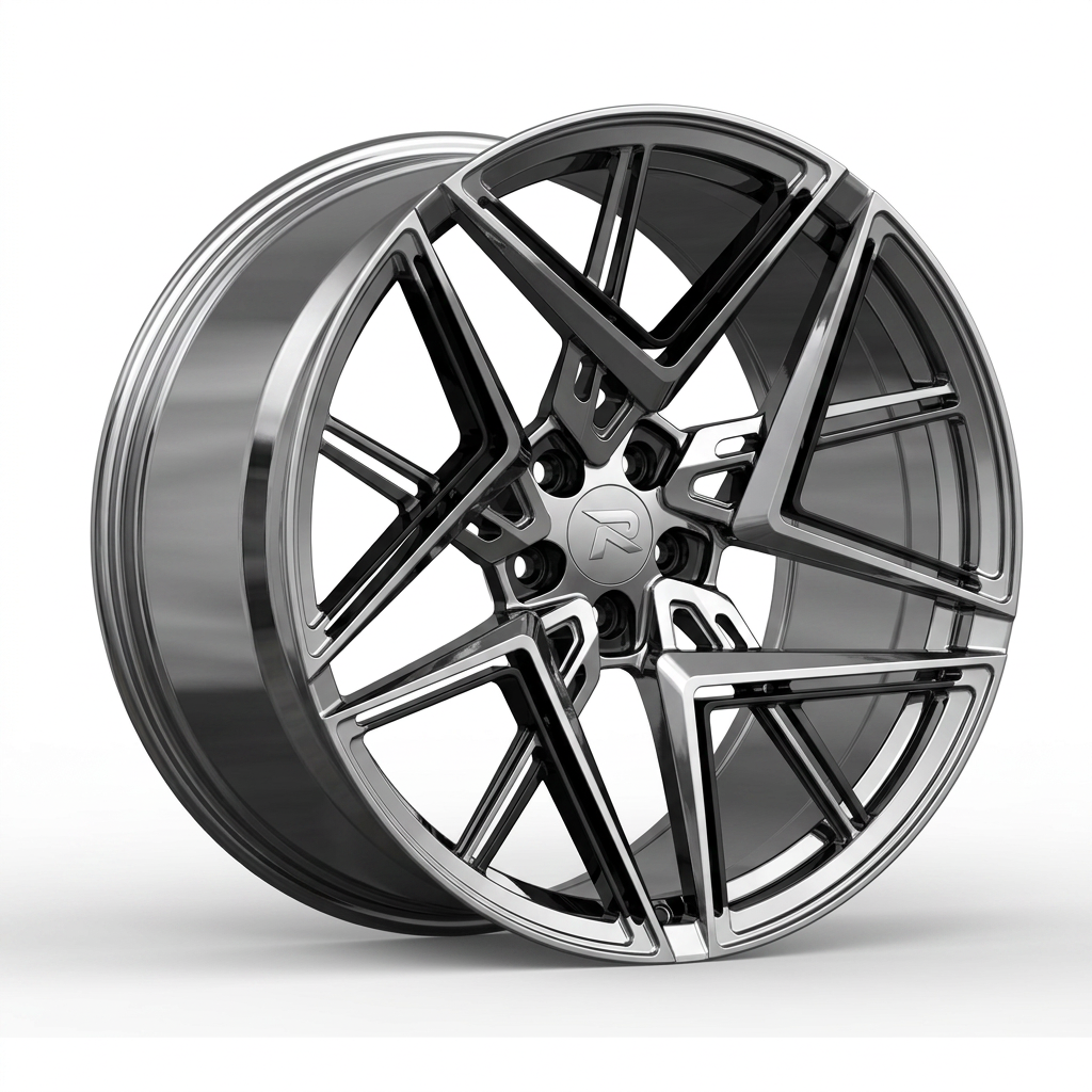 RZR CXXXII forged wheel — Liquid Silver Chrome / Black Accents