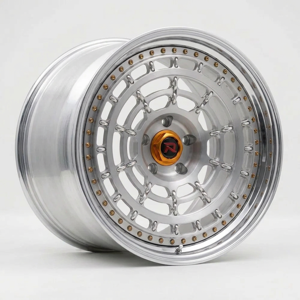 RZR XLII forged wheel — Brushed Silver / Polished Lip