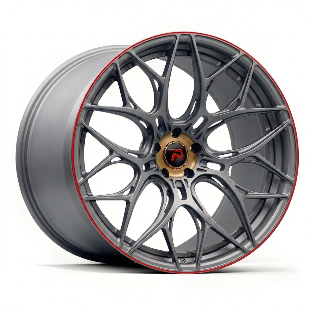 RZR LIV forged wheel — Gunmetal / Red Pinstripe