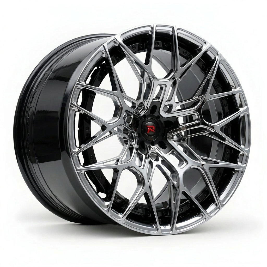 RZR XX forged wheel — Liquid Silver Chrome / Black Accents