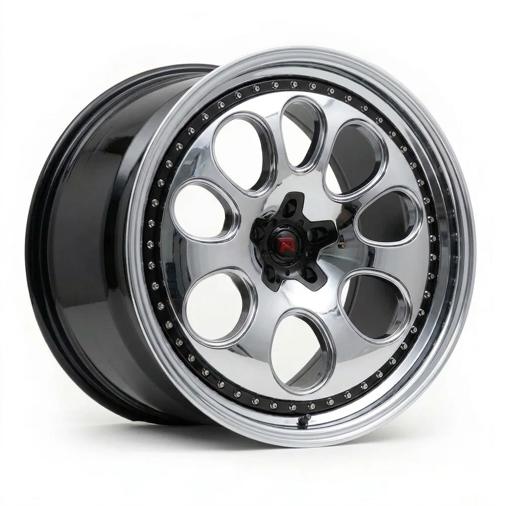 RZR XXIV forged wheel — Liquid Silver Chrome / Black Accents