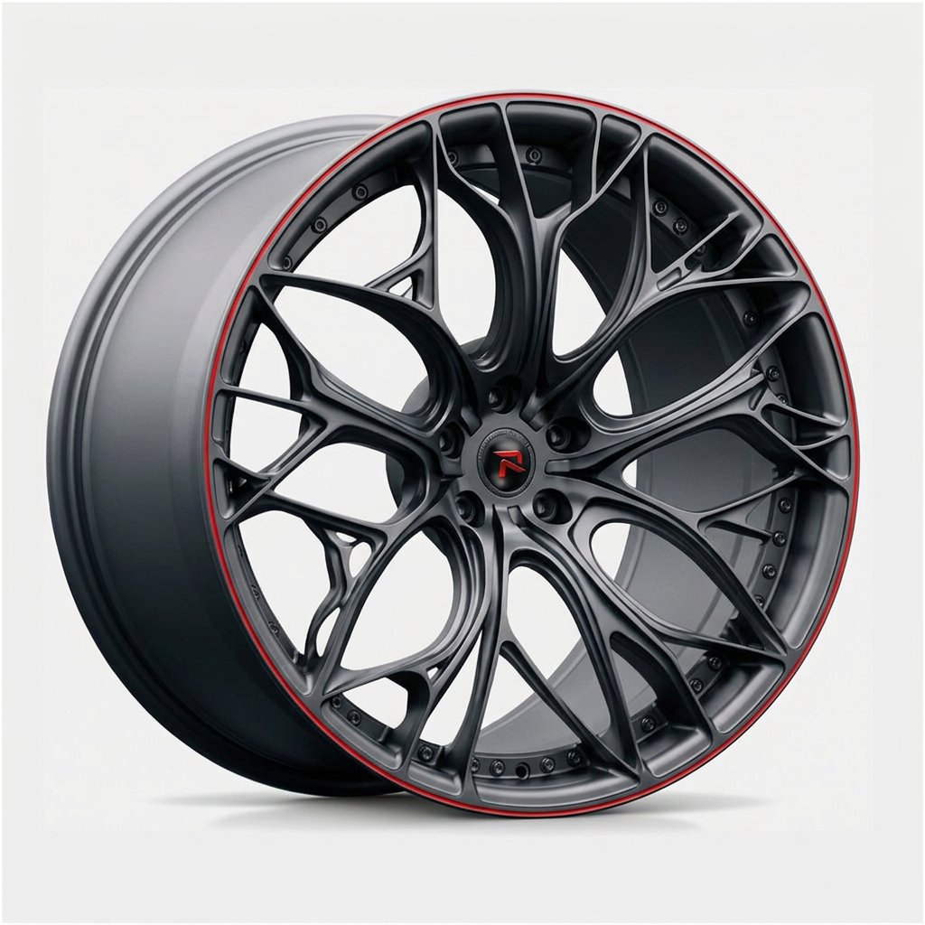 RZR XXI forged wheel — Gunmetal / Red Pinstripe
