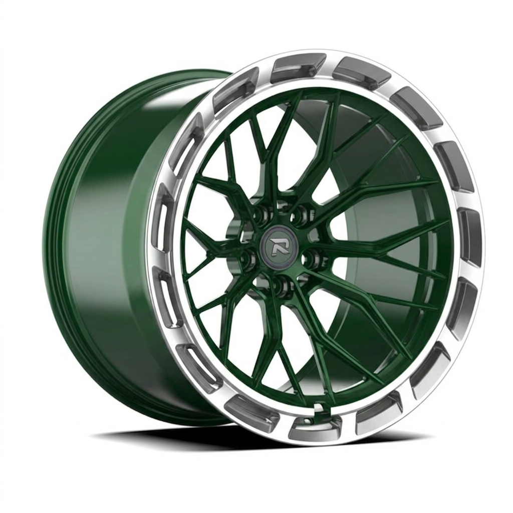 RZR CXLVIII forged wheel — British Racing Green / Polished Lip