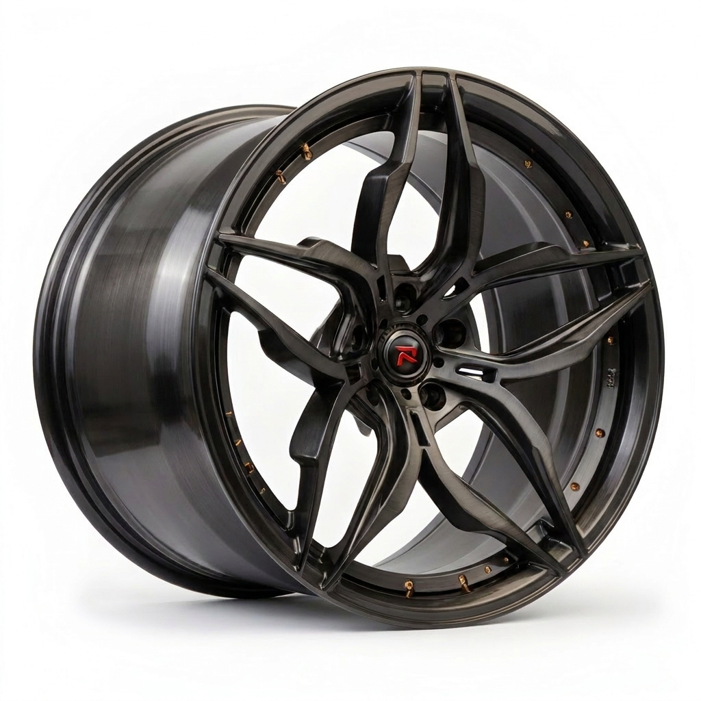 RZR XVI forged wheel — Brushed Smoked Black / Bronze Hardware