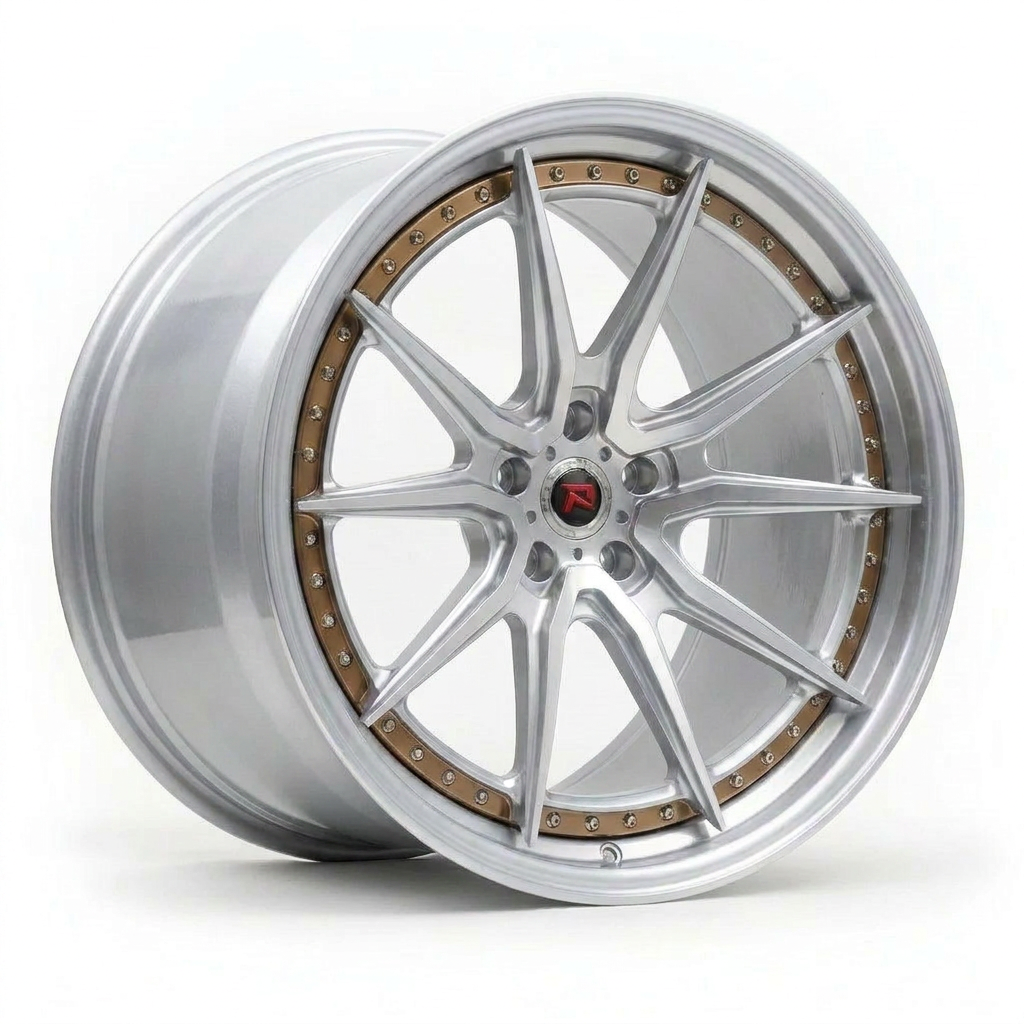 RZR XXIX forged wheel — Brushed Silver / Bronze Ring / Polished Lip