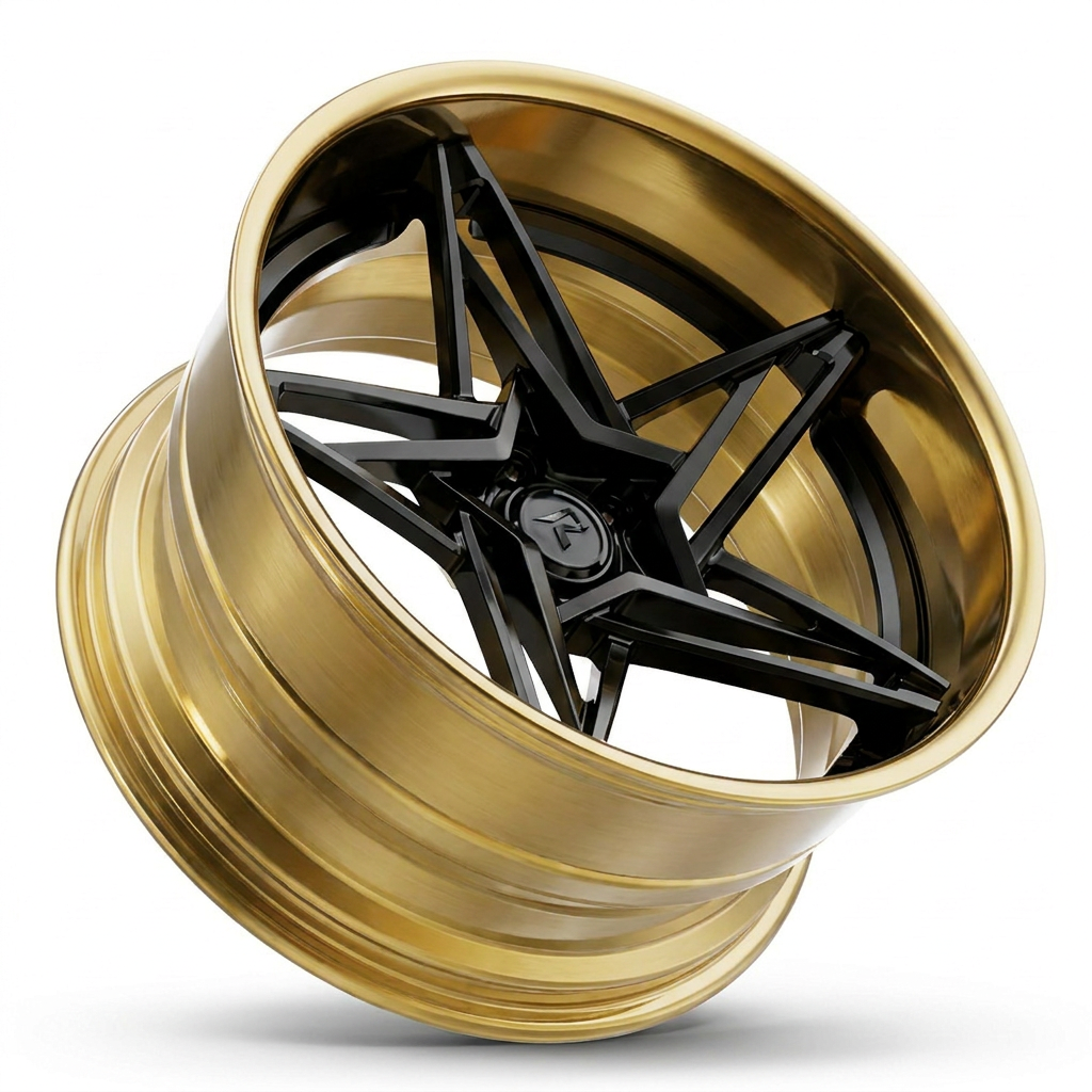 RZR IX forged wheel — Gloss Black Face / Brushed Gold Barrel