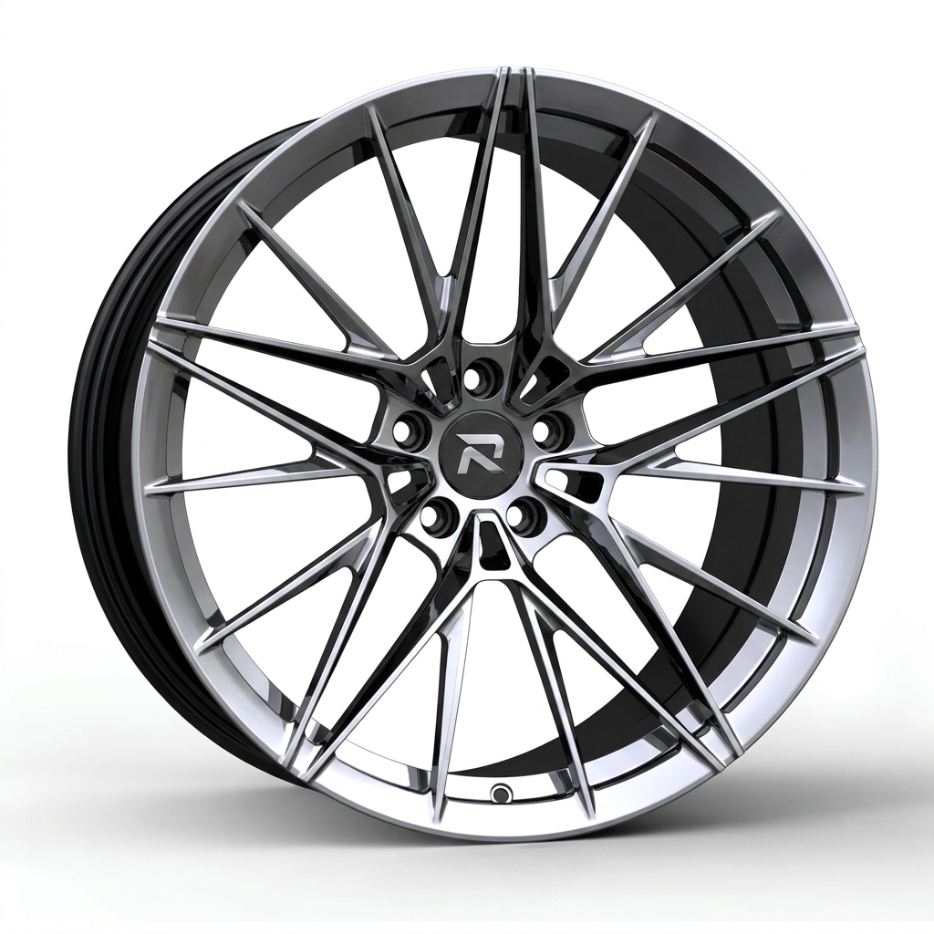 RZR CLXXXVII forged wheel — Liquid Silver Chrome / Black Accents