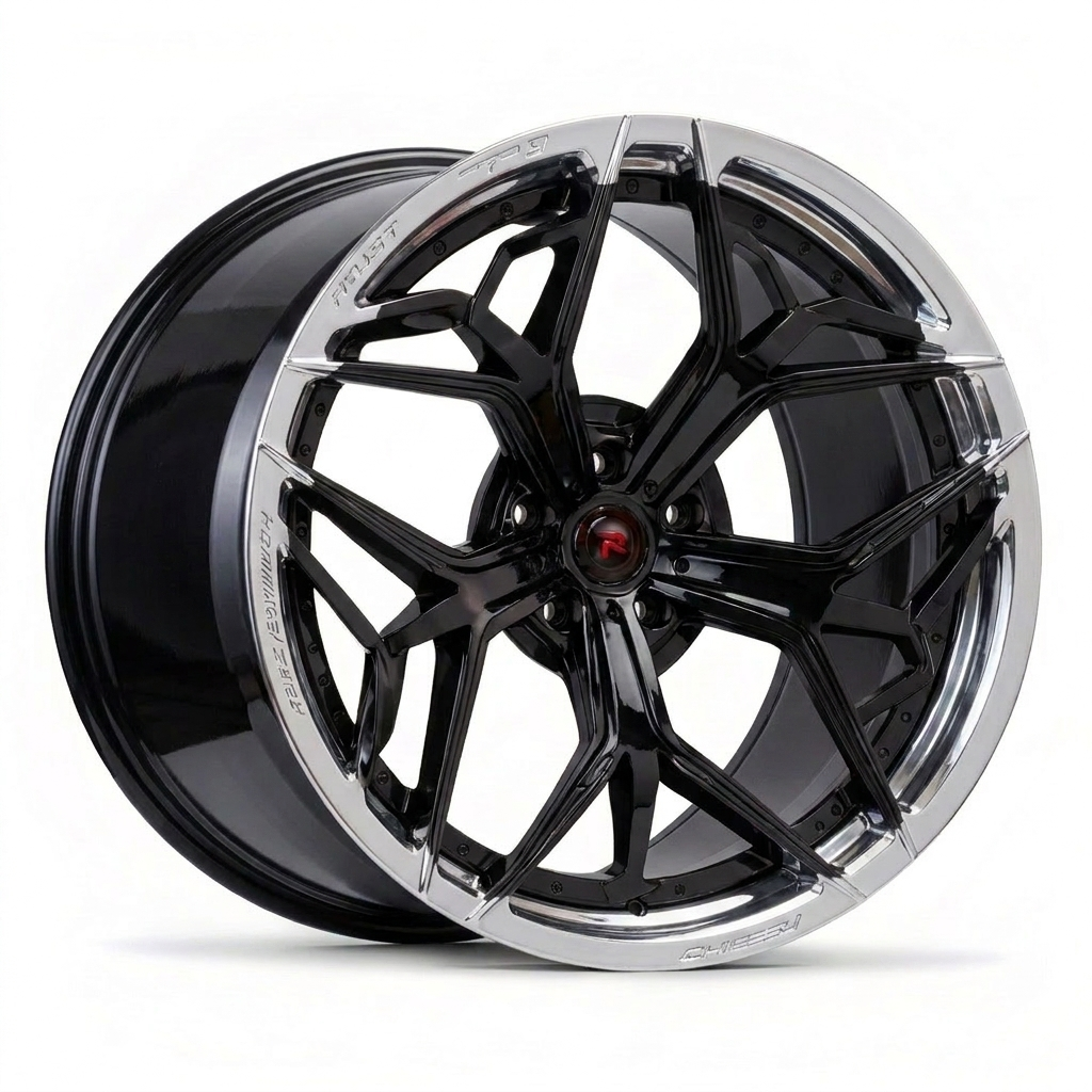 RZR XIII forged wheel — Gloss Black / Polished Chrome Lip